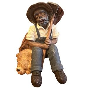 Vantage Figurine Farmer Lumberjack Man with Dog 4in Brown 1993 VTG Resin Statue